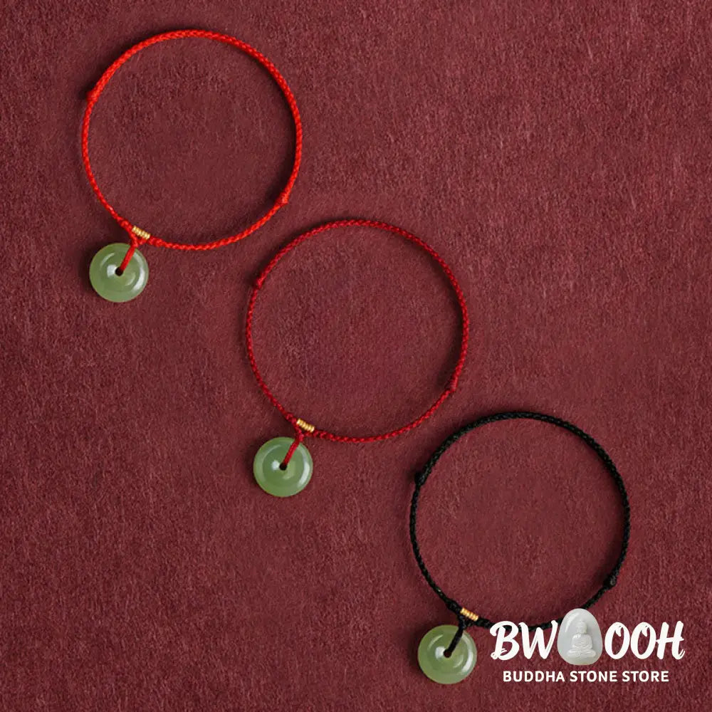 Buddha Stones Natural Hetian Jade Peace Buckle String Abundance Bracelet Anklet - Bracelet