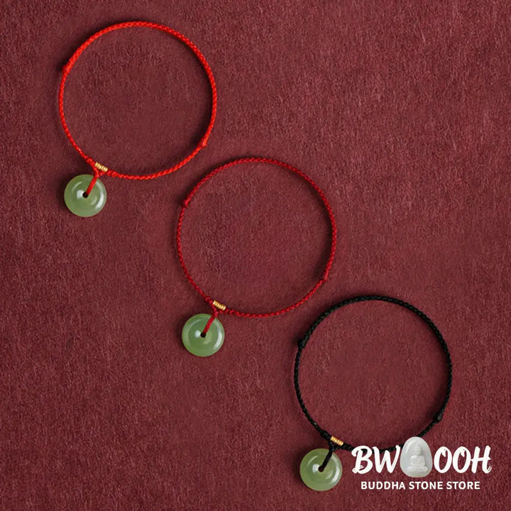 Buddha Stones Natural Hetian Jade Peace Buckle String Abundance Bracelet Anklet - Bracelet