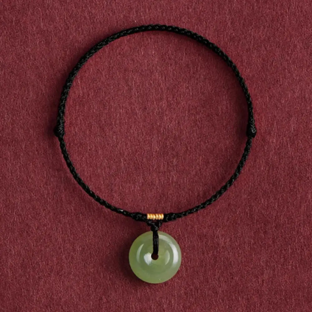 Buddha Stones Natural Hetian Jade Peace Buckle String Abundance Bracelet Anklet - Black Rope / Bracelet(Wrist