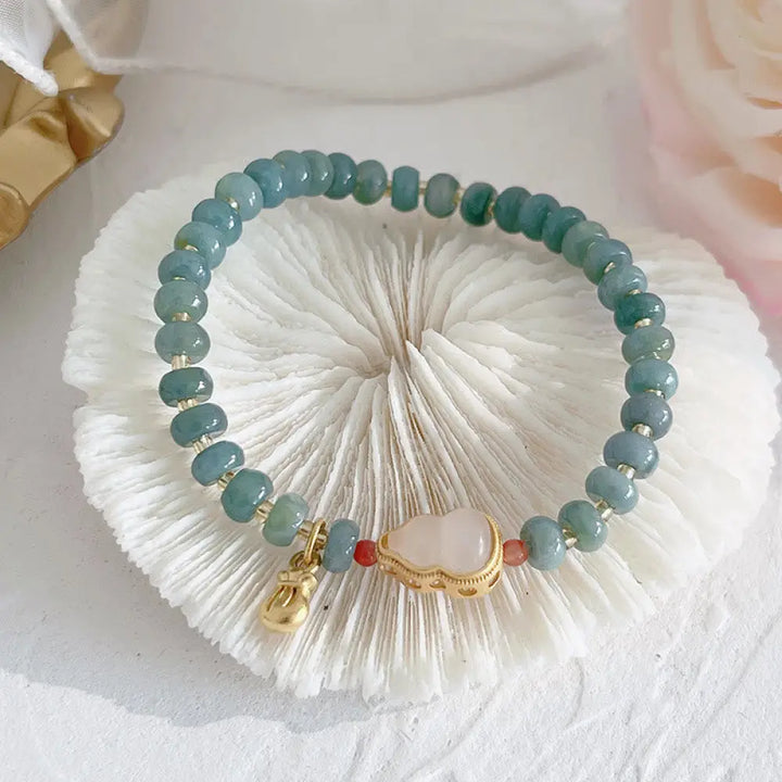 Buddha Stones Natural Hetian Jade Pearl Peace Buckle Fu Character Gourd Money Bag Strawberry Quartz PiXiu Luck Bracelet