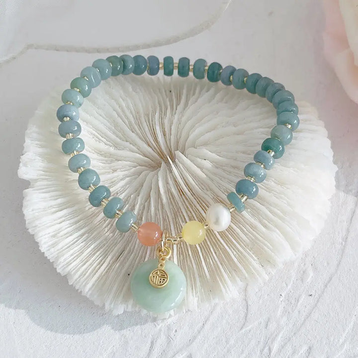 BWOOOH Natural Hetian Jade Pearl Peace Buckle Fu Character Gourd Money Bag Strawberry Quartz PiXiu Luck Bracelet