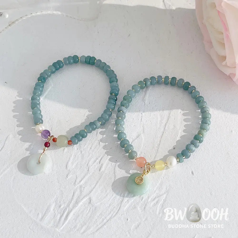 Buddha Stones Natural Hetian Jade Pearl Peace Buckle Fu Character Gourd Money Bag Strawberry Quartz PiXiu Luck Bracelet