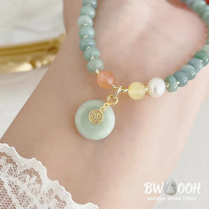 Buddha Stones Natural Hetian Jade Pearl Peace Buckle Fu Character Gourd Money Bag Strawberry Quartz PiXiu Luck Bracelet