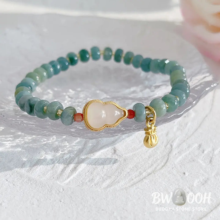 Buddha Stones Natural Hetian Jade Pearl Peace Buckle Fu Character Gourd Money Bag Strawberry Quartz PiXiu Luck Bracelet