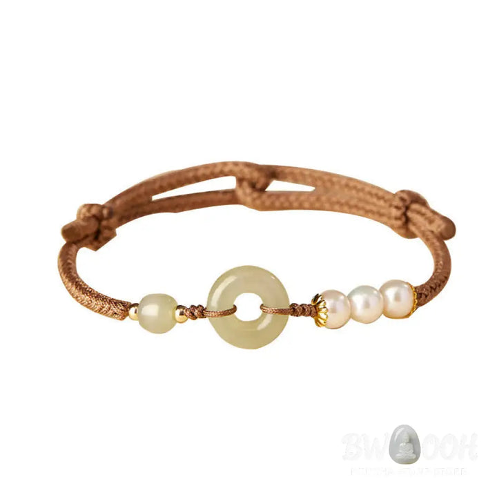 Buddha Stones Natural Hetian Jade Pearl Peace Buckle Luck Bracelet - BWOOOH - Bracelet