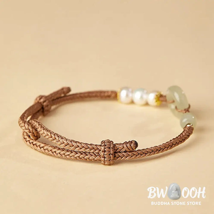 Buddha Stones Natural Hetian Jade Pearl Peace Buckle Luck Bracelet - BWOOOH - Bracelet