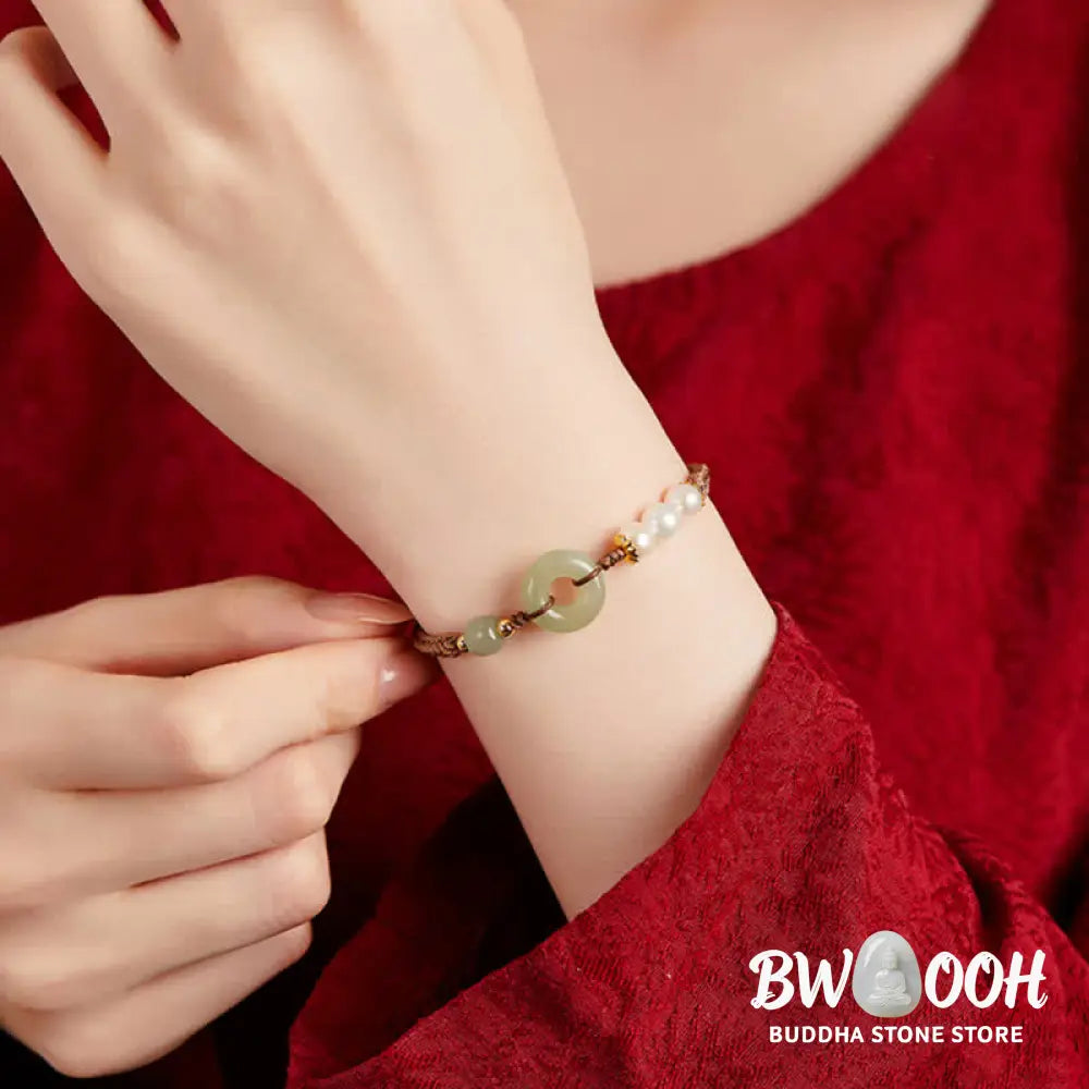 Buddha Stones Natural Hetian Jade Pearl Peace Buckle Luck Bracelet - BWOOOH - Bracelet