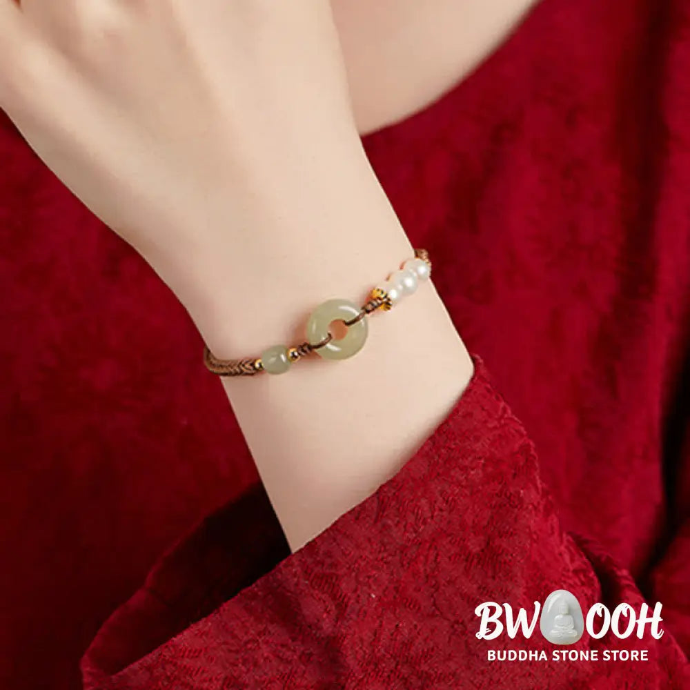 Buddha Stones Natural Hetian Jade Pearl Peace Buckle Luck Bracelet - BWOOOH - Bracelet