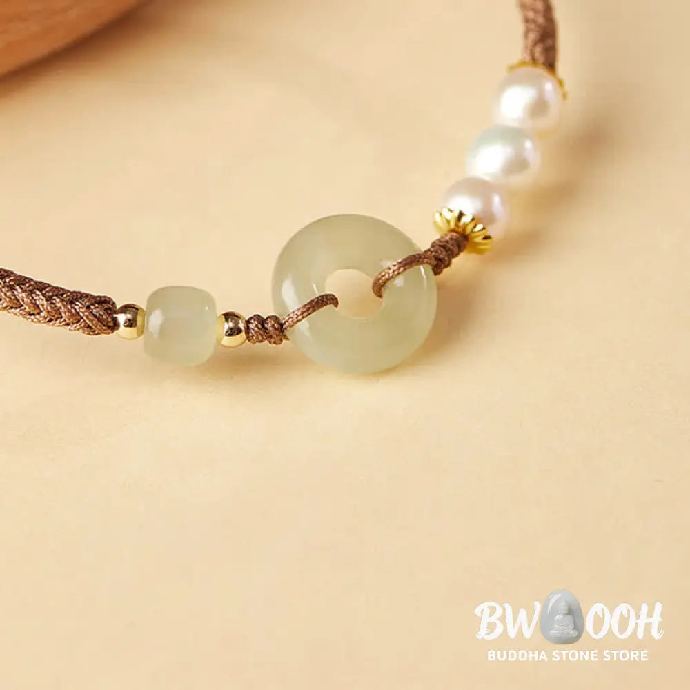 Buddha Stones Natural Hetian Jade Pearl Peace Buckle Luck Bracelet - BWOOOH - Bracelet