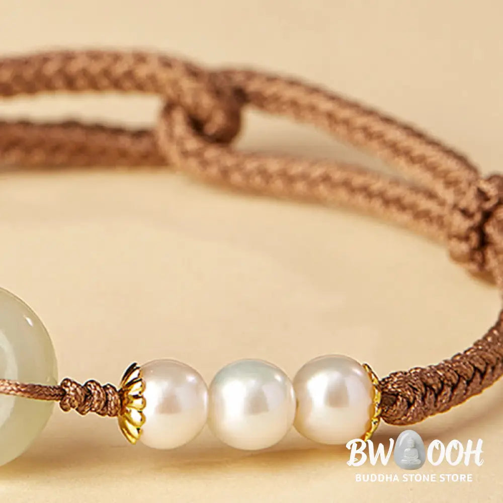 Buddha Stones Natural Hetian Jade Pearl Peace Buckle Luck Bracelet - BWOOOH - Bracelet