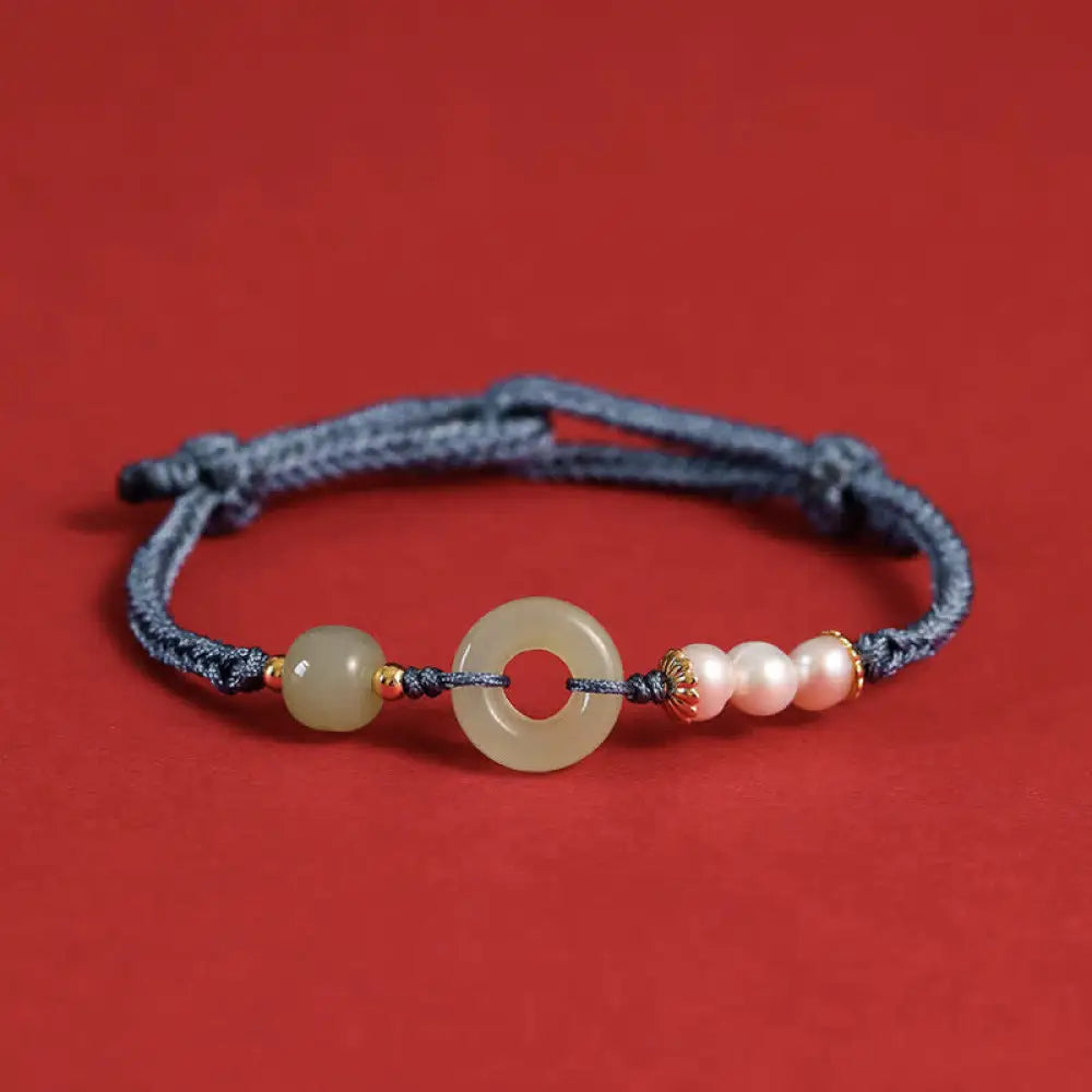 Buddha Stones Natural Hetian Jade Pearl Peace Buckle Luck Bracelet - BWOOOH - Blue - Bracelet