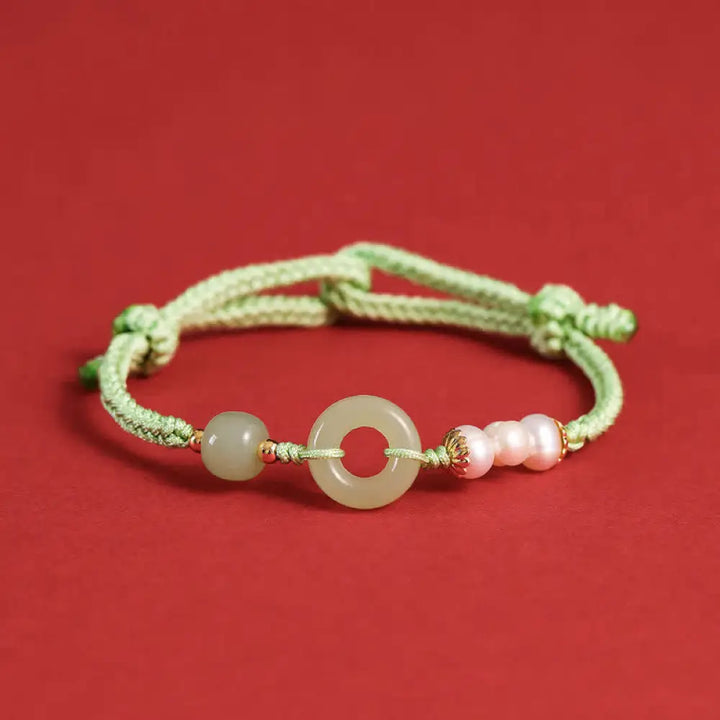 Buddha Stones Natural Hetian Jade Pearl Peace Buckle Luck Bracelet - BWOOOH - Green - Bracelet