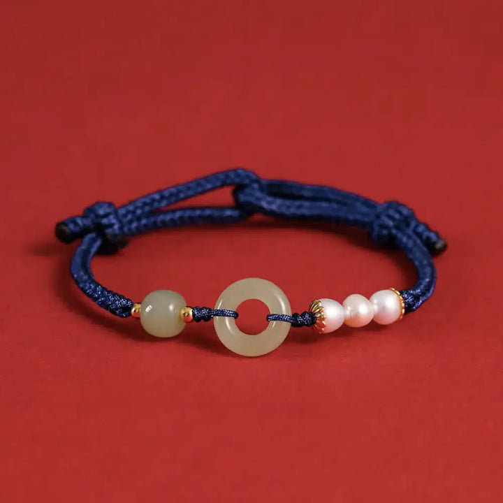 Buddha Stones Natural Hetian Jade Pearl Peace Buckle Luck Bracelet - BWOOOH - Navy Blue - Bracelet