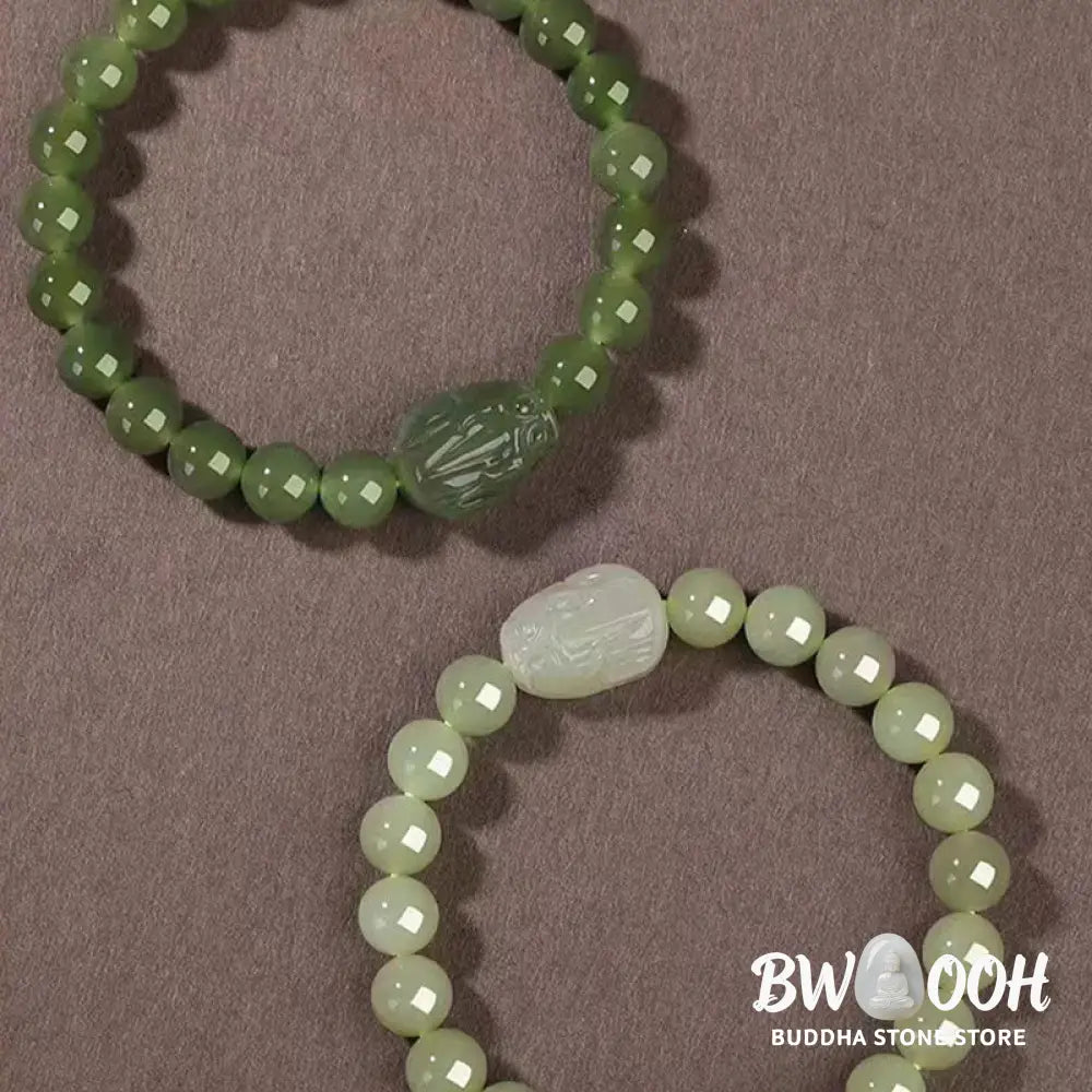 Buddha Stones Natural Hetian Jade PiXiu Carved Luck Bracelet - BWOOOH - Bracelet