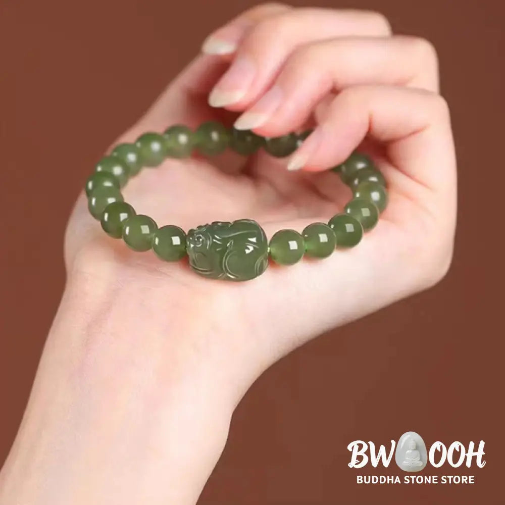 Buddha Stones Natural Hetian Jade PiXiu Carved Luck Bracelet - BWOOOH - Bracelet
