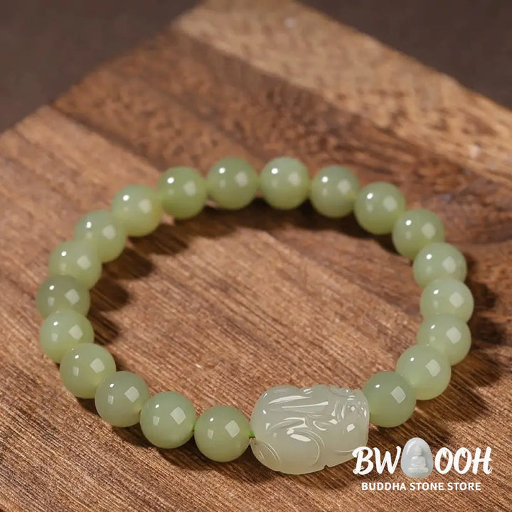 Buddha Stones Natural Hetian Jade PiXiu Carved Luck Bracelet - BWOOOH - Bracelet