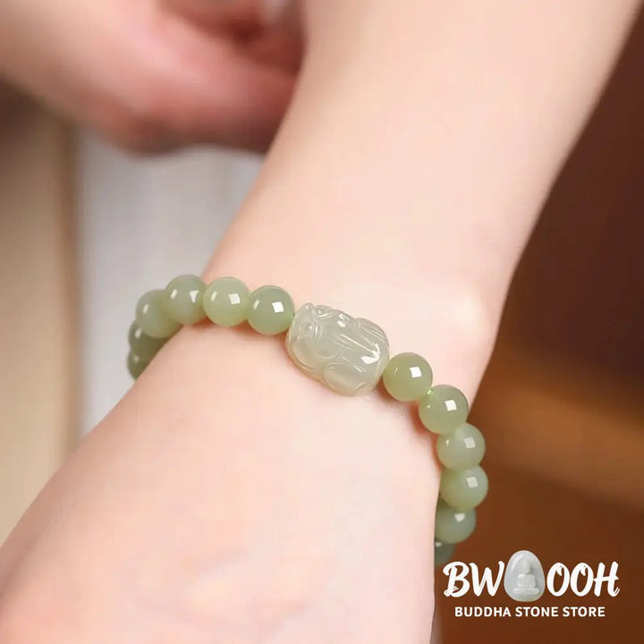 Buddha Stones Natural Hetian Jade PiXiu Carved Luck Bracelet - BWOOOH - Bracelet