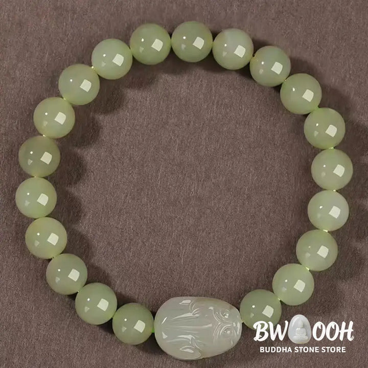 Buddha Stones Natural Hetian Jade PiXiu Carved Luck Bracelet - BWOOOH - Bracelet