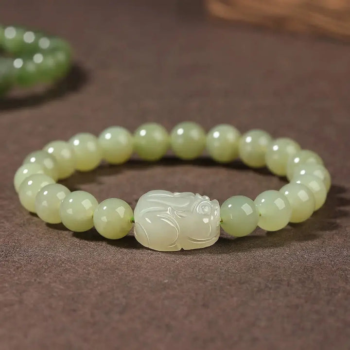 BWOOOH Natural Hetian Jade PiXiu Carved Luck Bracelet - BWOOOH - 6mm Hetian Jade(Wrist Circumference: 14-16cm)