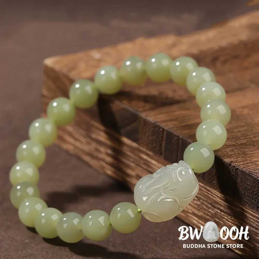 Buddha Stones Natural Hetian Jade PiXiu Carved Luck Bracelet - BWOOOH - Bracelet