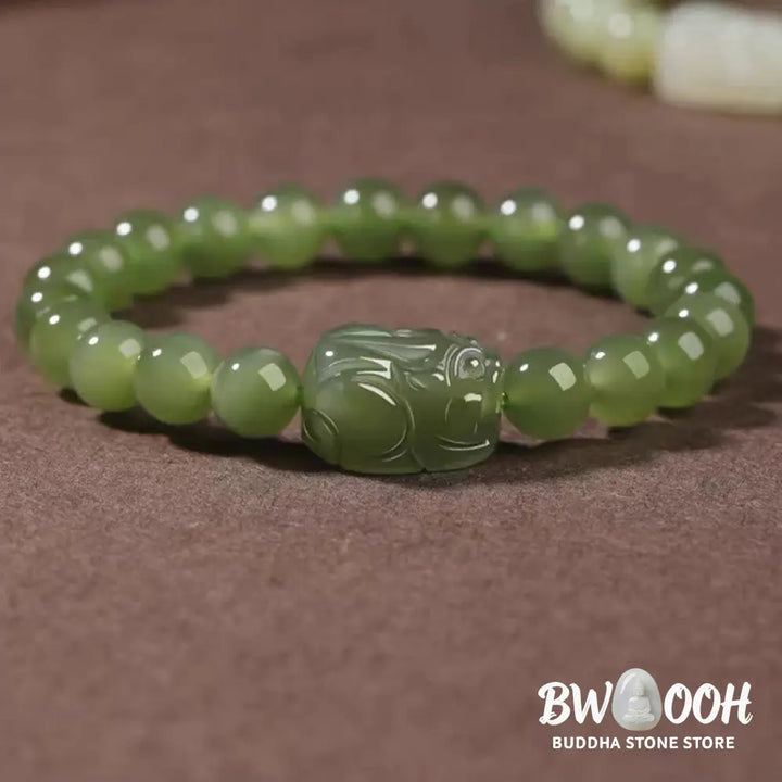 Buddha Stones Natural Hetian Jade PiXiu Carved Luck Bracelet - BWOOOH - Bracelet