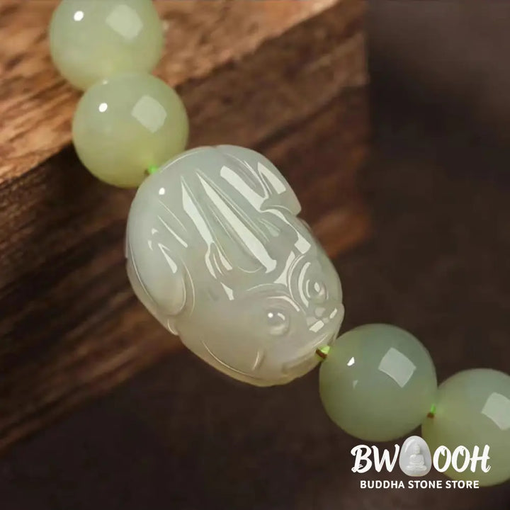 Buddha Stones Natural Hetian Jade PiXiu Carved Luck Bracelet - BWOOOH - Bracelet