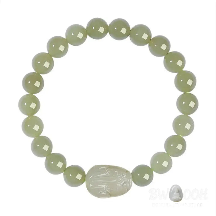 Buddha Stones Natural Hetian Jade PiXiu Carved Luck Bracelet - BWOOOH - Bracelet