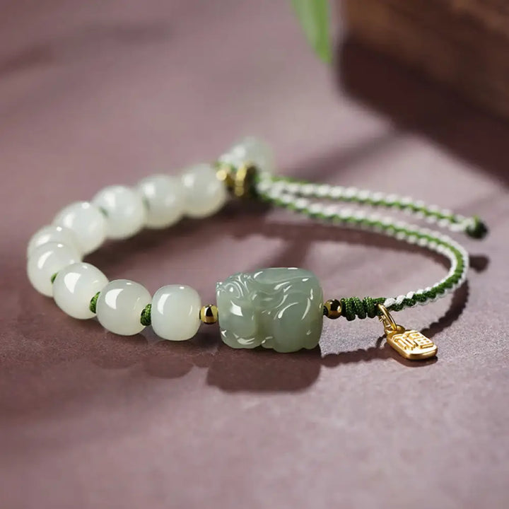 BWOOOH Natural Hetian Jade PiXiu Luck Fu Character String Bracelet - BWOOOH - Hetian Jade(Prosperity♥Abundance)