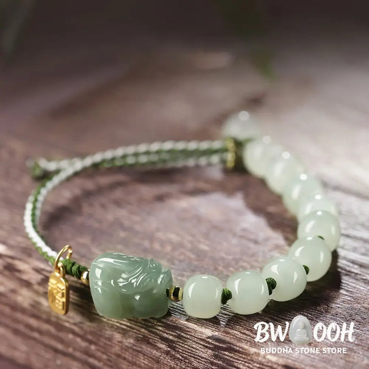 Buddha Stones Natural Hetian Jade PiXiu Luck Fu Character String Bracelet - BWOOOH - Hetian Jade(Prosperity♥Abundance)