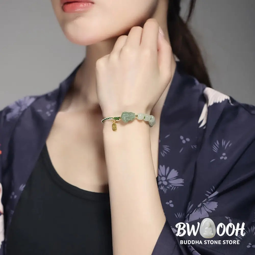 Buddha Stones Natural Hetian Jade PiXiu Luck Fu Character String Bracelet - BWOOOH - Hetian Jade(Prosperity♥Abundance)