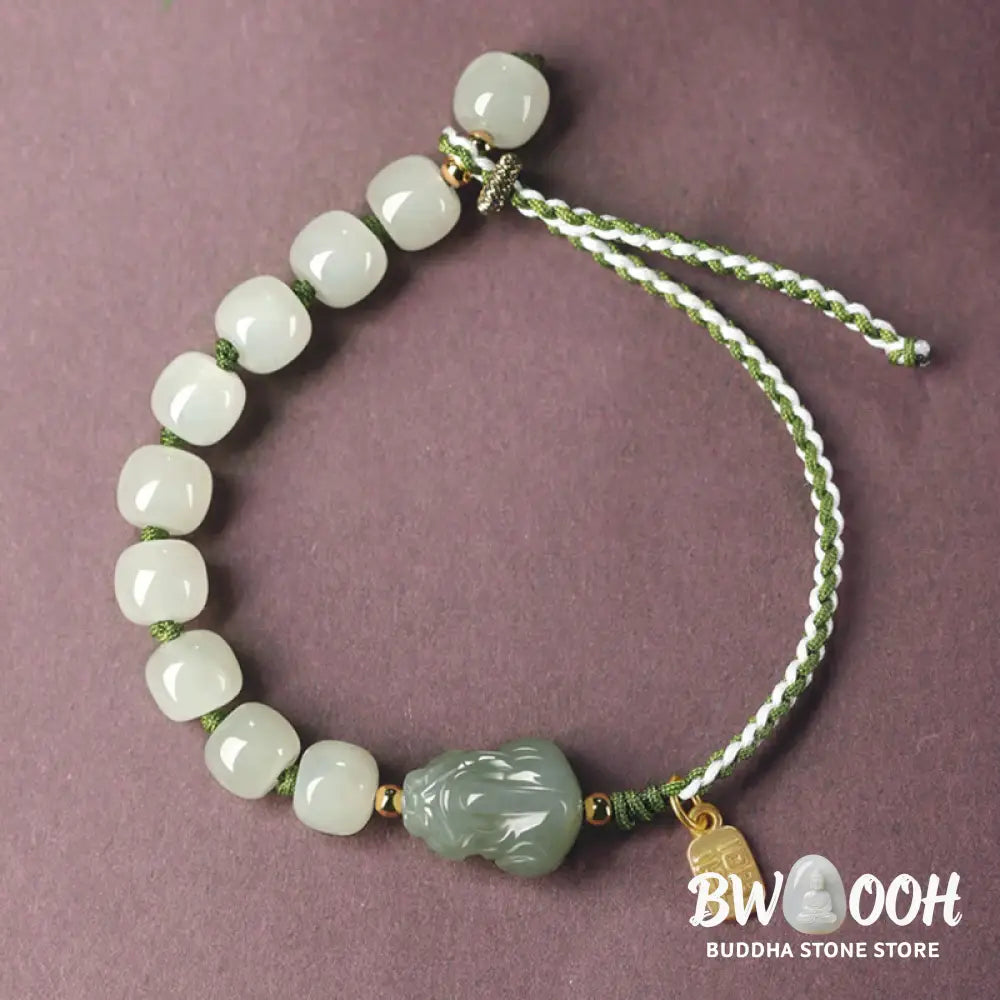 Buddha Stones Natural Hetian Jade PiXiu Luck Fu Character String Bracelet - BWOOOH - Hetian Jade(Prosperity♥Abundance)