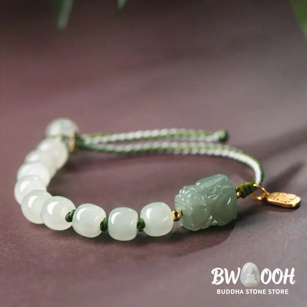 Buddha Stones Natural Hetian Jade PiXiu Luck Fu Character String Bracelet - BWOOOH - Hetian Jade(Prosperity♥Abundance)