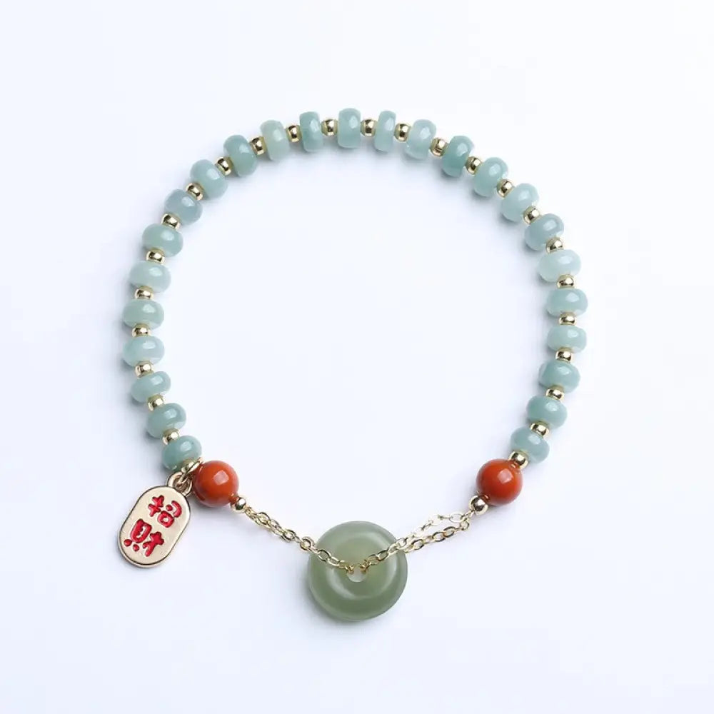 BWOOOH Natural Hetian Jade Red Agate Peace Buckle Lucky Fortune Bracelet - BWOOOH - Hetian