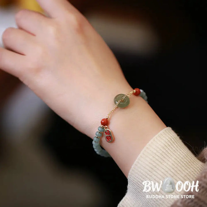 Buddha Stones Natural Hetian Jade Red Agate Peace Buckle Lucky Fortune Bracelet - BWOOOH - Hetian