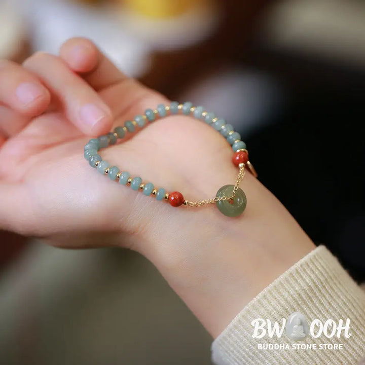 Buddha Stones Natural Hetian Jade Red Agate Peace Buckle Lucky Fortune Bracelet - BWOOOH - Hetian