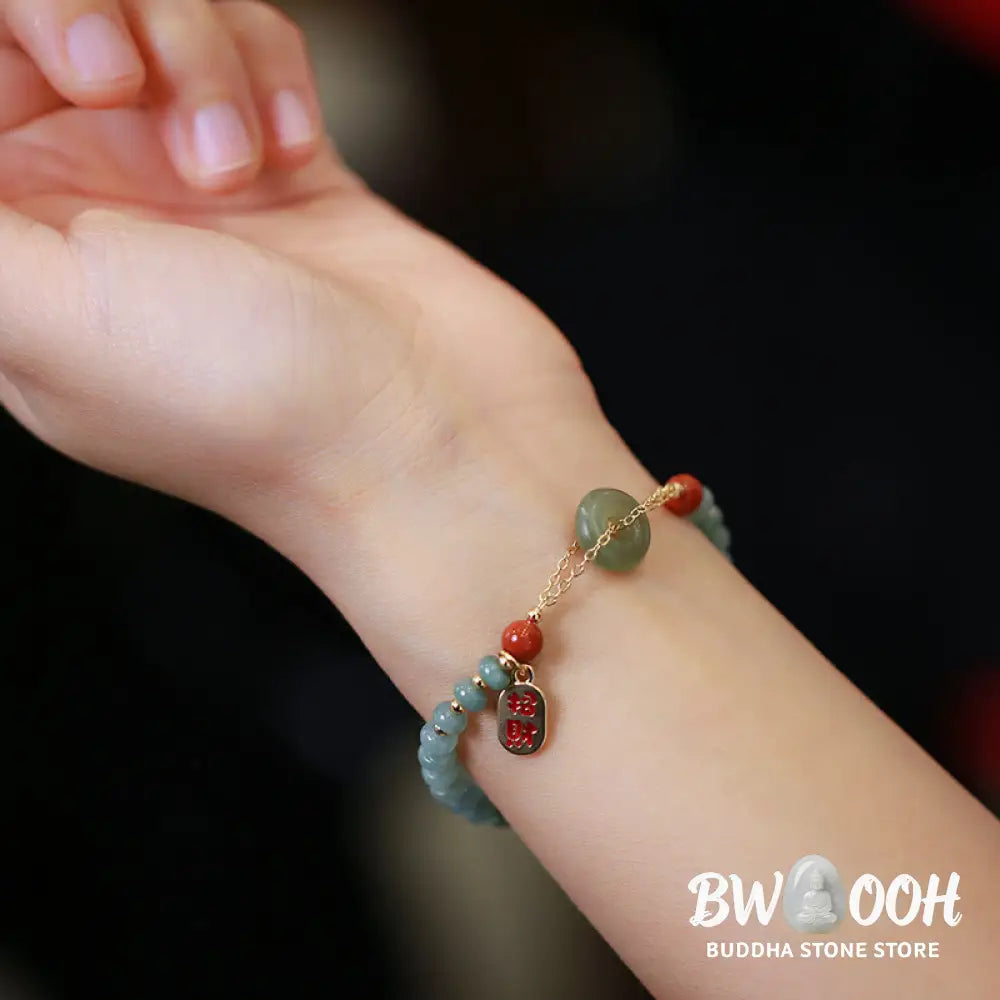 Buddha Stones Natural Hetian Jade Red Agate Peace Buckle Lucky Fortune Bracelet - BWOOOH - Hetian