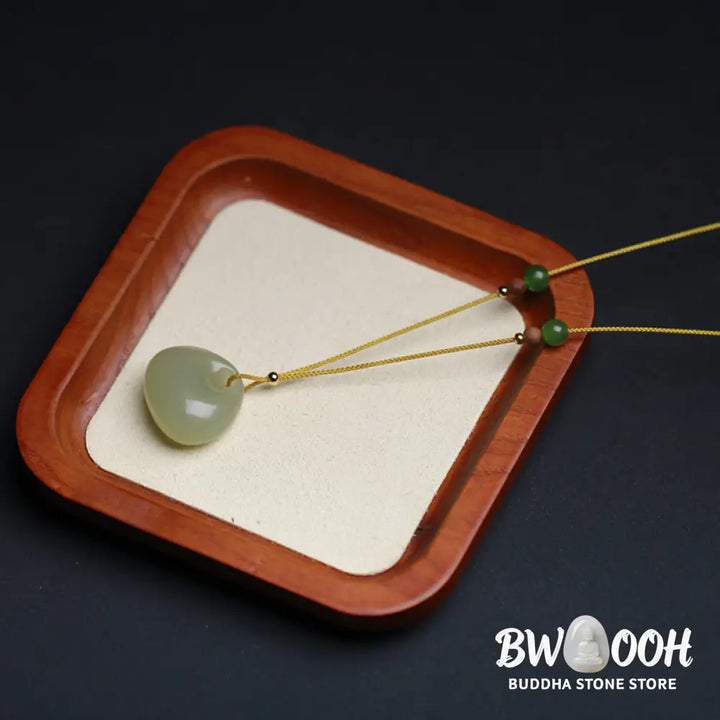 Buddha Stones Natural Hetian Jade Small Bag Pattern Prosperity String Necklace Pendant - BWOOOH - Necklaces &amp; Pendants