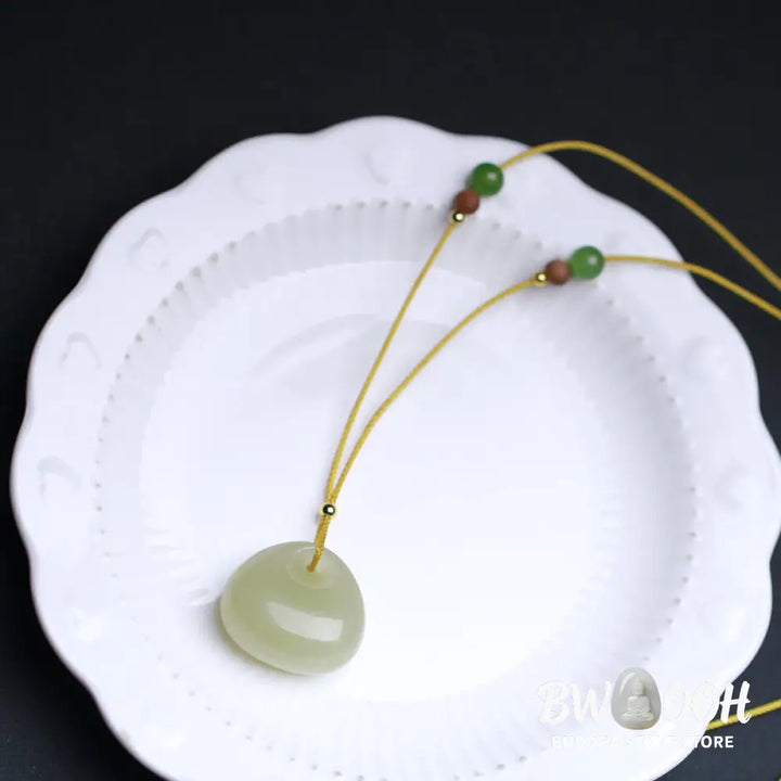 Buddha Stones Natural Hetian Jade Small Bag Pattern Prosperity String Necklace Pendant - BWOOOH - Necklaces &amp; Pendants