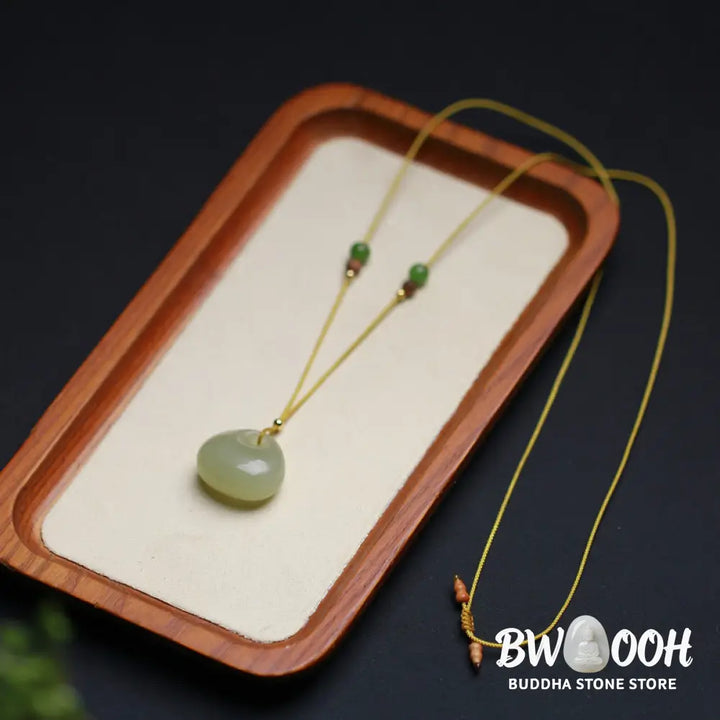 Buddha Stones Natural Hetian Jade Small Bag Pattern Prosperity String Necklace Pendant - BWOOOH - Necklaces &amp; Pendants
