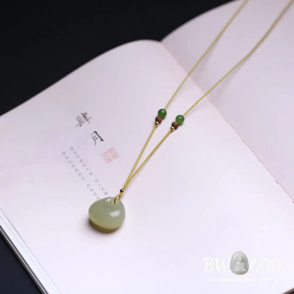 Buddha Stones Natural Hetian Jade Small Bag Pattern Prosperity String Necklace Pendant - BWOOOH - Necklaces &amp; Pendants