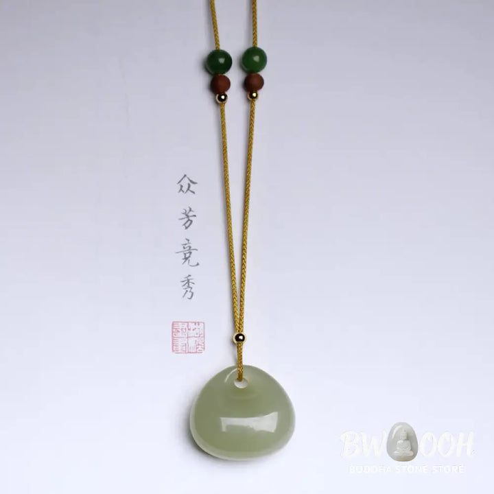 Buddha Stones Natural Hetian Jade Small Bag Pattern Prosperity String Necklace Pendant - BWOOOH - Necklaces &amp; Pendants