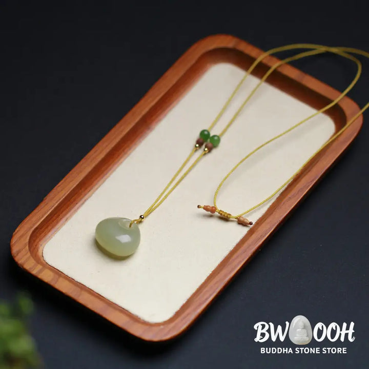 Buddha Stones Natural Hetian Jade Small Bag Pattern Prosperity String Necklace Pendant - BWOOOH - Necklaces &amp; Pendants