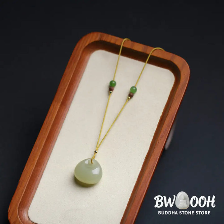 Buddha Stones Natural Hetian Jade Small Bag Pattern Prosperity String Necklace Pendant - BWOOOH - Necklaces &amp; Pendants