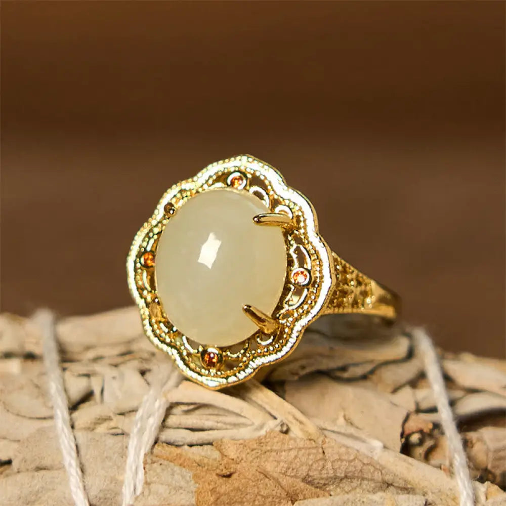 BWOOOH Natural Hetian Jade Vintage Egg Copper Open Luck Ring — Jade spiritual jewelry for spiritual healing and mindful li...