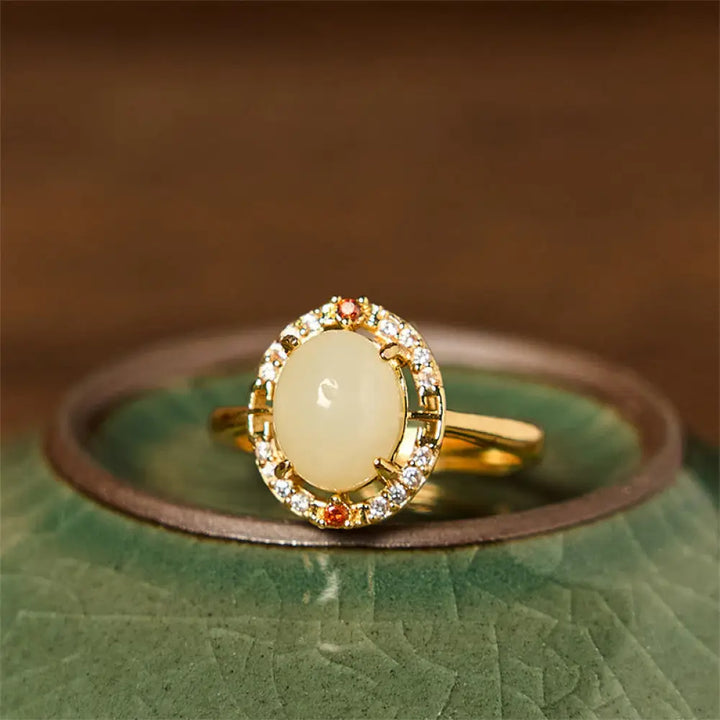 BWOOOH Natural Hetian Jade Zirconia Egg Copper Open Luck Ring — Jade spiritual jewelry for spiritual healing and mindful l...