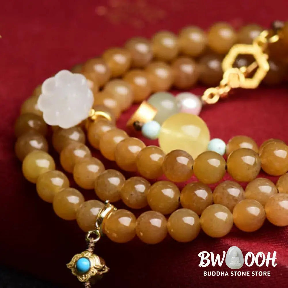 Buddha Stones Natural Hetian Topaz Amber Lotus White Jade Pearl Success Bracelet - BWOOOH - Topaz (Protection ♥