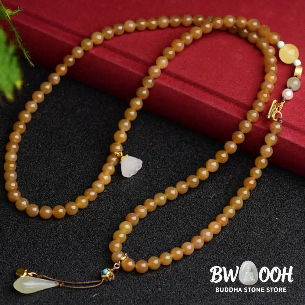 Buddha Stones Natural Hetian Topaz Amber Lotus White Jade Pearl Success Bracelet - BWOOOH - Topaz (Protection ♥