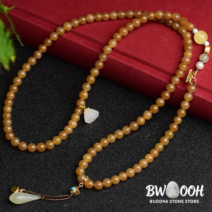 Buddha Stones Natural Hetian Topaz Amber Lotus White Jade Pearl Success Bracelet - BWOOOH - Topaz (Protection ♥