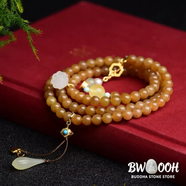 Buddha Stones Natural Hetian Topaz Amber Lotus White Jade Pearl Success Bracelet - BWOOOH - Topaz (Protection ♥
