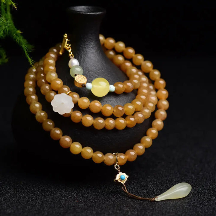 BWOOOH Natural Hetian Topaz Amber Lotus White Jade Pearl Success Bracelet - BWOOOH - Topaz (Protection ♥